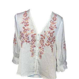 NWT French Connection Floral Embroidered White Blouse Size 4
